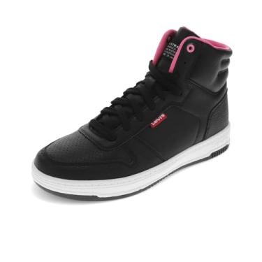 Imagem de Levi's Tênis infantil Drive Hi de couro sintético casual de cano alto, Preto/rosa, 17