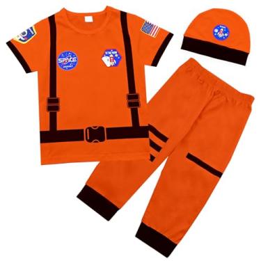 Imagem de Pezhiqun Conjunto de calça unissex infantil laranja astronauta da Força Aérea da Força Aérea da NASA, conjunto de calças de piloto espacial para aniversário, Halloween, 2 anos