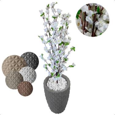 Imagem de Cerejeira Branca Planta Artificial com Vaso Decoração - Flor de Mentir