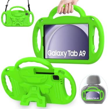 Imagem de AVAWO Capa infantil para Samsung Galaxy Tab A7 Lite 8,7 polegadas 2021, suporte leve à prova de choque com alça, material de borracha de espuma EVA protetora, verde