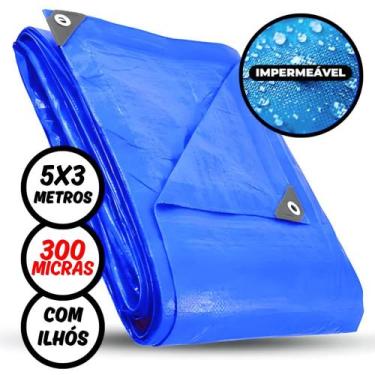 Imagem de Lona Plástica Impermeavel 5 x 3 Metros Azul 300 Micras com Ilhós Refor