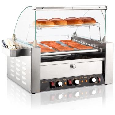 Imagem de Máquina para Cachorro Quente 11 Rolos até 30 Salsichas com Luz LED, Controle de Temperatura Duplo e Aquecedor de Pão, 110V 2000W, ROVSUN,