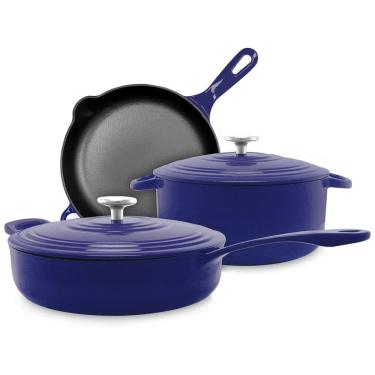 Imagem de Conjunto de Panelas Antiaderentes Esmaltadas com Distribuição Uniforme de Calor, 3 Peças, CHANTAL TC 5ESS BL, Azul