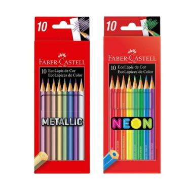 Imagem de Kit Lápis de cor Faber Castell EcoLápis cores Neon e Metálicas para pa
