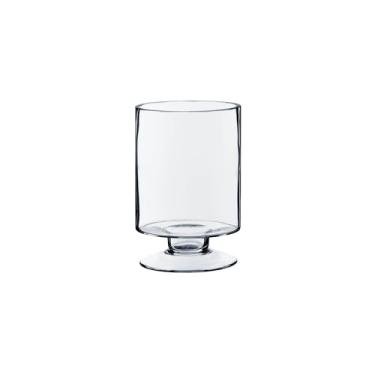Imagem de WGVI Suporte de vela furacão de pedestal de vidro transparente, 11 cm L, 15 cm A, vaso decorativo para velas de pilar, cilindro de castiçal de haste curta, centros de mesa de mesa, decoração de casa,