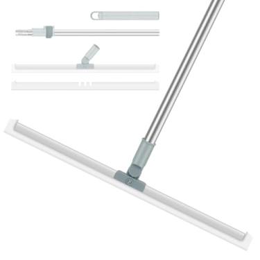 Imagem de Rodo de Limpeza Silicone 2 em 1 com Raspador Silicone 50cm Cabo Retrátil 140cm Base Giratória Leve Resistente Limpeza Versátil Grande