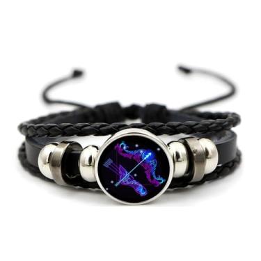 Imagem de Dtexhif Pulseira de signos do zodíaco para mulheres e homens, ajustável, 12 pulseiras de constelação, multicamadas, pulseiras de couro preto, signo do zodíaco, joias de aniversário, 0.08, 合♚, Sem