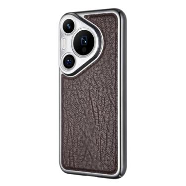 Imagem de LTLMYDAM Capa fina para Huawei Pura 70 Ultra/70 Pro/70 Pro+/70, capa de telefone de couro galvanizado de luxo leve borda dourada proteção contra quedas, marrom, 70 Pro