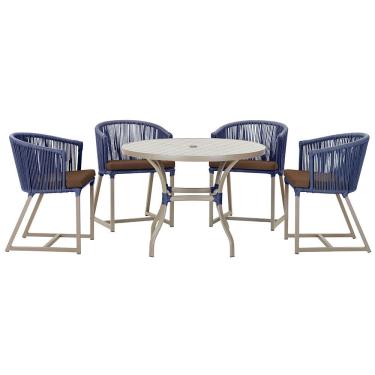 Imagem de Mesa com 4 Cadeiras de Jantar Roma 100cm e Noronha em Aluminío Fendi Corda Nautica Estofado 9 Trama Original