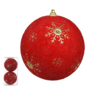 Imagem de Bola decorada natal aveludada C/2 und pvc (vermelho) 10cm