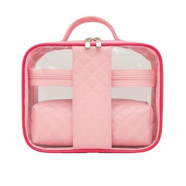 Imagem de Kit 3 Bolsa Necessaire Feminina Organizador Maquiagem Viagem Blogueira cosméticos Estojo (Rosa)