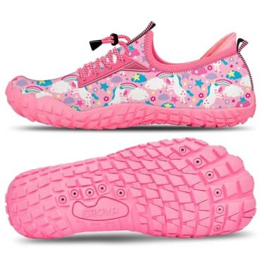 Imagem de CROVA Tênis infantil para esportes aquáticos, ultraleve, totalmente drenagem, secagem rápida, meias aquáticas sem cadarço para meninos e meninas, Unicórnio rosa 01, 13 Little Kid