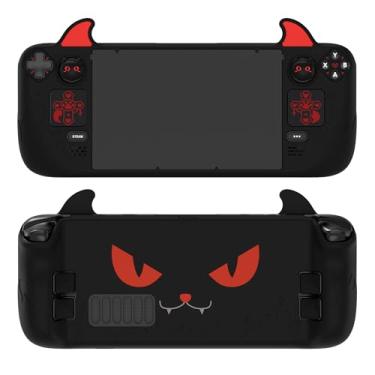 Imagem de PlayVital Linda capa protetora demoníaca para Steam Deck LCD e OLED, protetor antiderrapante Kawaii para Steam Deck OLED com tampas de aperto de polegar, adesivos e trackpads e conjunto de