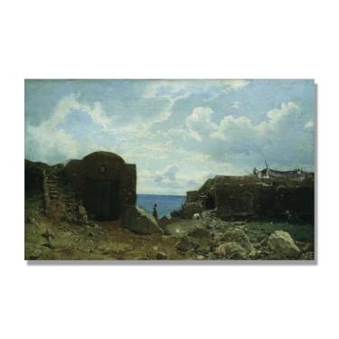 Imagem de Impressões em tela famosas. "Vila de pescadores" de Lev Lagorio, reproduções de arte clássicas, decoração de parede moderna para sala de estar escritório. 40 x 65 cm-15,7 x 25,6 pol sem moldura