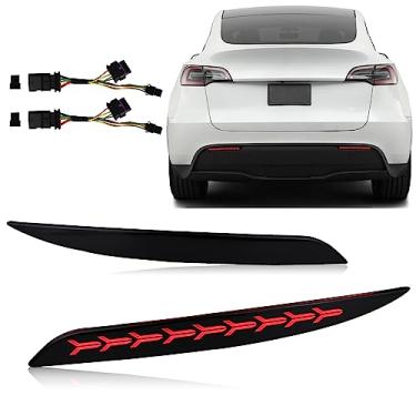 Imagem de GEEGEETOP Lente Fumê, Refletor De Para-Choque Traseiro, Freio, Lanterna Sequencial, Luzes Sinalização, Lâmpada 3 Em 1 Compatível Com Tesla A Model Y 2022-2023 Standard Performance Arrow Style
