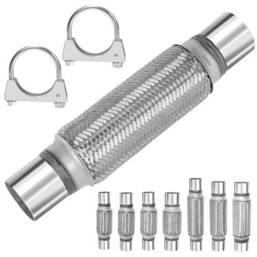 Imagem de Mardatt Tubo Flexível De Escape Aço Inoxidável Para Serviços Pesados, 3 Peças, Com Trança Dupla, Braçadeira Em U Silenciador Inoxidável, Braçadeiras Tubos Carros, Caminhões E Ônibus (2" X 8" 12")