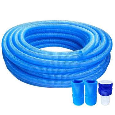 Imagem de Mangueira 5M Siliconada Para Piscina + Ponteira E Adaptador - Azul Fle