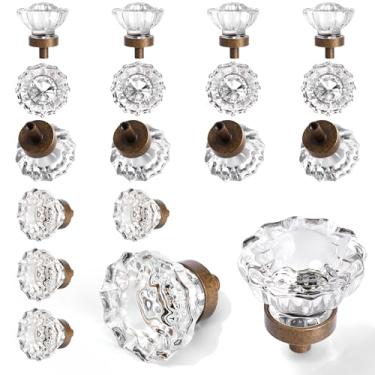 Imagem de Puxadores de armário vintage maçanetas de armário de cristal pacote com 16, puxador pequeno de bronze bronze antigo, gaveta de armário de cristal transparente, alça antiquada, puxadores retrô, dois