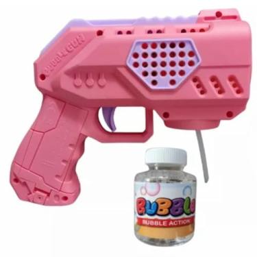 Imagem de Máquina de Bolhas de Sabão Automática com Luz LED - Pistola Lança Bolhas Colorido e Fácil de Usar (Rosa)