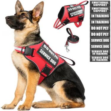 Imagem de Conjunto de colete e coleira para cães de serviço MOOGROU Red XL