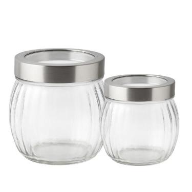 Imagem de Kit 2 Bomboniere Pote de Vidro Redondo Tampa com Visor Em Casa Tem - E