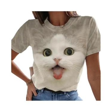 Imagem de Camiseta Feminina Plus Size com Estampa 3D de Gato Kawaii - Estilo Har