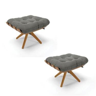 Imagem de Kit 02 Puffs Giratório Suede Base Madeira - D'rossi Grafite - DROSSI