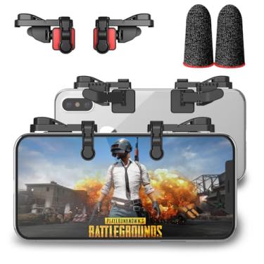 Imagem de Disparador de jogos para celular, controlador móvel compatível com PUBGG/Fortnitee/Call of Duty Mobile, IFYOO Z108 Aim & Fire gatilhos para iPhone e Android Phone, 1 par com 2 peças de mangas de dedo
