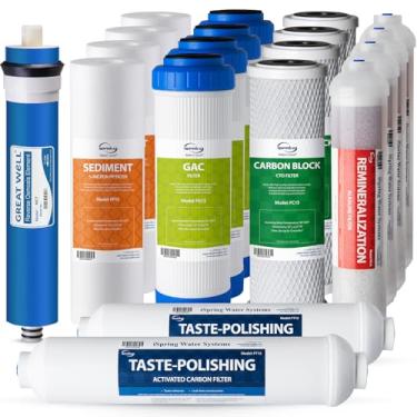 Imagem de iSpring Conjunto de suprimentos de substituição de 2 anos F19K75 para sistemas de filtragem de água com osmose reversa de 6 estágios com filtro mineral alcalino, branco