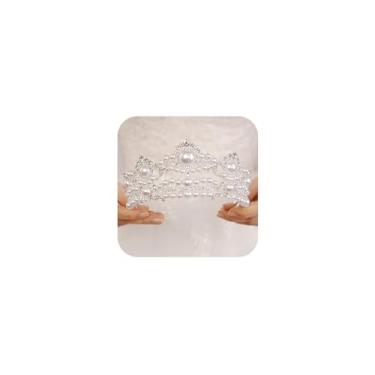 Imagem de Wekicici Tiara de cristal de princesa pérola de prata com cristal de pérola elegante coroa de strass coroa de cabelo para Natal, rainha noiva, casamento, concurso de quinze anos, presente de Natal
