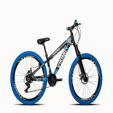 Imagem de Bicicleta Viking Aro 26 Preto Azul Câmbios Shimanos com Pneu Azul 