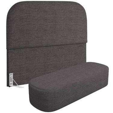 Imagem de Cabeceira Cama Box Casal 140cm Lanna Com Puff Recamier Doha W01 Linho Cinza Escuro - Lyam Decor