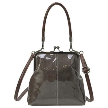 Imagem de Bolsa tiracolo feminina Kiss Lock de couro PU com fecho de beijo, bolsa de ombro transversal, bolsas Hobo, carteira, bolsas de mão, Café B, One Size, J-m-25jkbb03-b Café