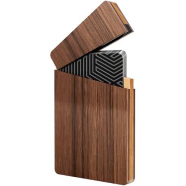 Imagem de Porta-cartões de visita MaxGear, porta-cartões de visita, porta-cartões de visita, porta-cartões de crédito para homens, bolso com fecho magnético, nogueira, Beech Walnut, 4.20 x 2.68 x 0.48 inches