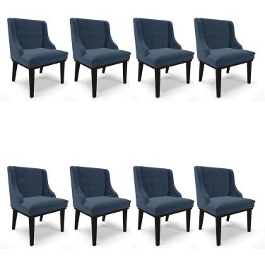 Imagem de Kit 08 Cadeiras De Jantar Suede Azul Marinho Base Madeira