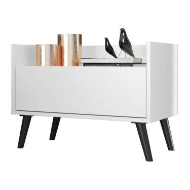 Imagem de Mesa De Cabeceira 80Cm Retrô Multimóveis V4000 Branca/Preta Branco/Preto