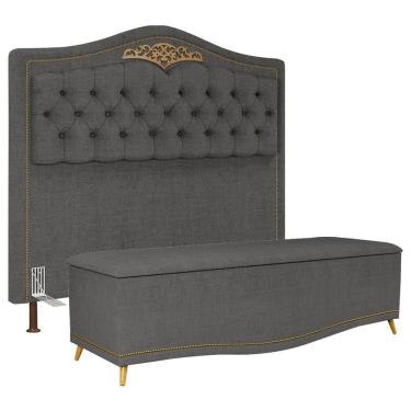 Imagem de Cabeceira Para Cama Box Casal Imperial J02 140 Cm Linho Grafite Com Calçadeira Baú Mpoz...