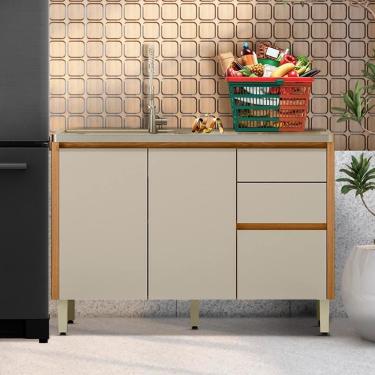 Imagem de Balcão Sem Tampo Para Pia 2 Portas 3 Gavetas Multiuso 120 Cm Nature Off White Michel Shop Jm