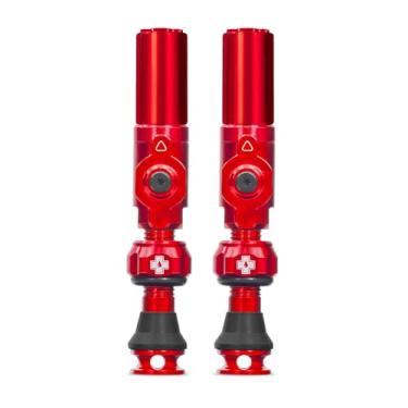 Imagem de Muc-Off Válvulas sem câmara híbridas de furo grande, vermelho 45 mm - Tampas de poeira projetadas com precisão para bicicletas com tecnologia revolucionária de fluxo de ar - Tampas de válvula Schrader