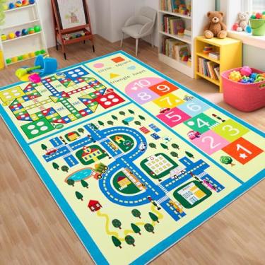 Imagem de COZYLOOM Tapetes de área de jogos infantis laváveis 10 x 15 cm para crianças com números, formas e cores, tapetes macios de pilha baixa, tapete infantil fino dobrável para berçário, sala de aula