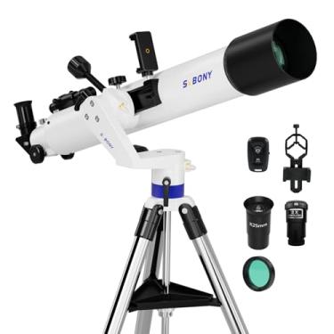 Imagem de SVBONY Telescópio SV520 para adultos de alta potência, abertura de 90 mm, comprimento focal de 800 mm, telescópio refrator com suporte AZ, kit de telescópio para iniciantes com ocular K25, lente