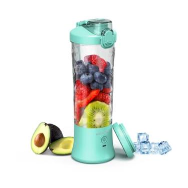 Imagem de SEAINS Liquidificador Portátil, Pessoal Para Shakes E Vitaminas Com Tampa De Viagem 20 Oz, Tamanho Mini, 6 Lâminas, Recarregável Por Usb, Academia Cozinha (Azul Menta)