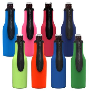 Imagem de TahoeBay Mangas Isolantes Para Garrafas De Cerveja (Multicoloridas) Coolers Neoprene Com Zíper Longneck 12 Oz (Multicoloridas (Pacote 8))