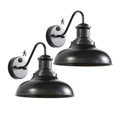 Imagem de FILIMITIY Pacote Com 2 Arandelas De Parede Externas Sensor Movimento, Luzes Pretas Para Varanda, Luminárias Fazenda, Suporte Lanterna Pátio, Garagem, Galpão, Deck, Cerca, Celeiro E Quintal