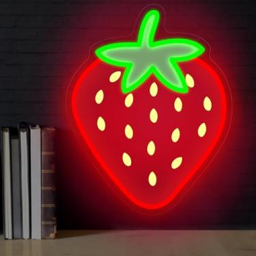 Imagem de Placa neon de morango, luzes LED de frutas fofas para quarto infantil, berçário e sala de jogos, decoração de parede para lojas de frutas, bares de suco e espaços de festa – 38 cm × 30 cm