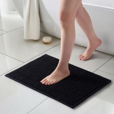 Imagem de FRESHMINT Tapetes de banheiro de chenille grossos 43 x 61 cm, tapete de banho antiderrapante para piso de banheiro, acessórios de decoração de banheiro macios grandes, tapete de chuveiro fofo