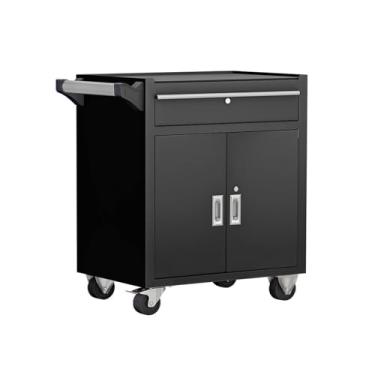 Imagem de Caixa de Ferramentas Armário de ferramentas móvel resistente - Carrinho de ferramentas de aço industrial com rodas e 1 gaveta para oficina e reparo Caixa de Ferramentas(Preto)