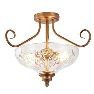 Imagem de LTILCVGD Luminária De Teto Semi-Embutida, Estilo Francês, Globo Vidro Com 2 Lâmpadas, Para Pendurar Em Ambientes Internos, Quarto, Cozinha, Varanda, Corredor, Lâmpadas Não Incluídas