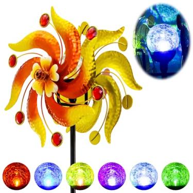 Imagem de YNGFIL Girador De Vento Solar Para Jardim Com Bola Vidro Led Multicolorida - Cata-Vento Flores Duplas, Decoração Jardim, Enfeite Grande Gramado, Áreas Externas (60 Pol.)
