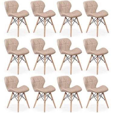 Imagem de Kit 12 Cadeiras de Jantar Charles Eames Slim Wood Estofada - Nude - Ma